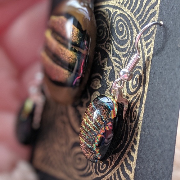 Brown&Gold SoftGlass Dichroic Pendant/Earring set - Picture 4 of 6